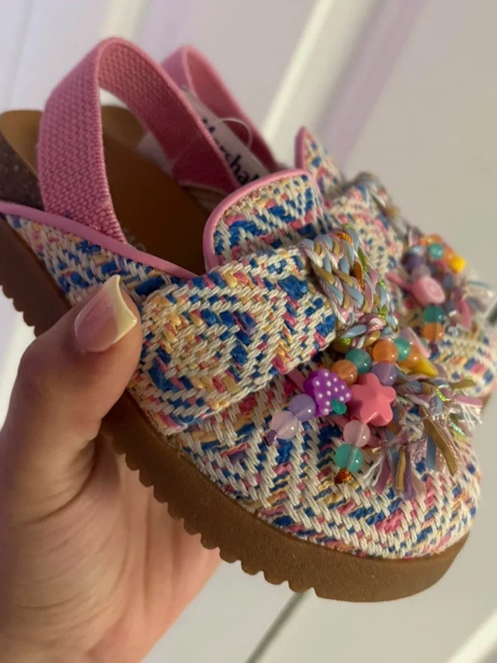 Steve Madden Kids Pink Multicolor Woven Tassel Loafers with Bead Charms